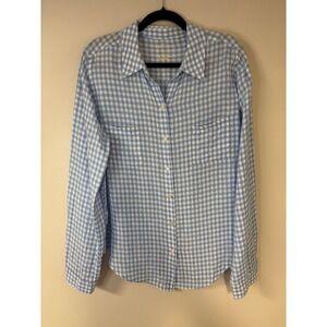 Lilly‎ Pulitzer Women's Linen Long Sleeve Button Down Top Blue Gingham